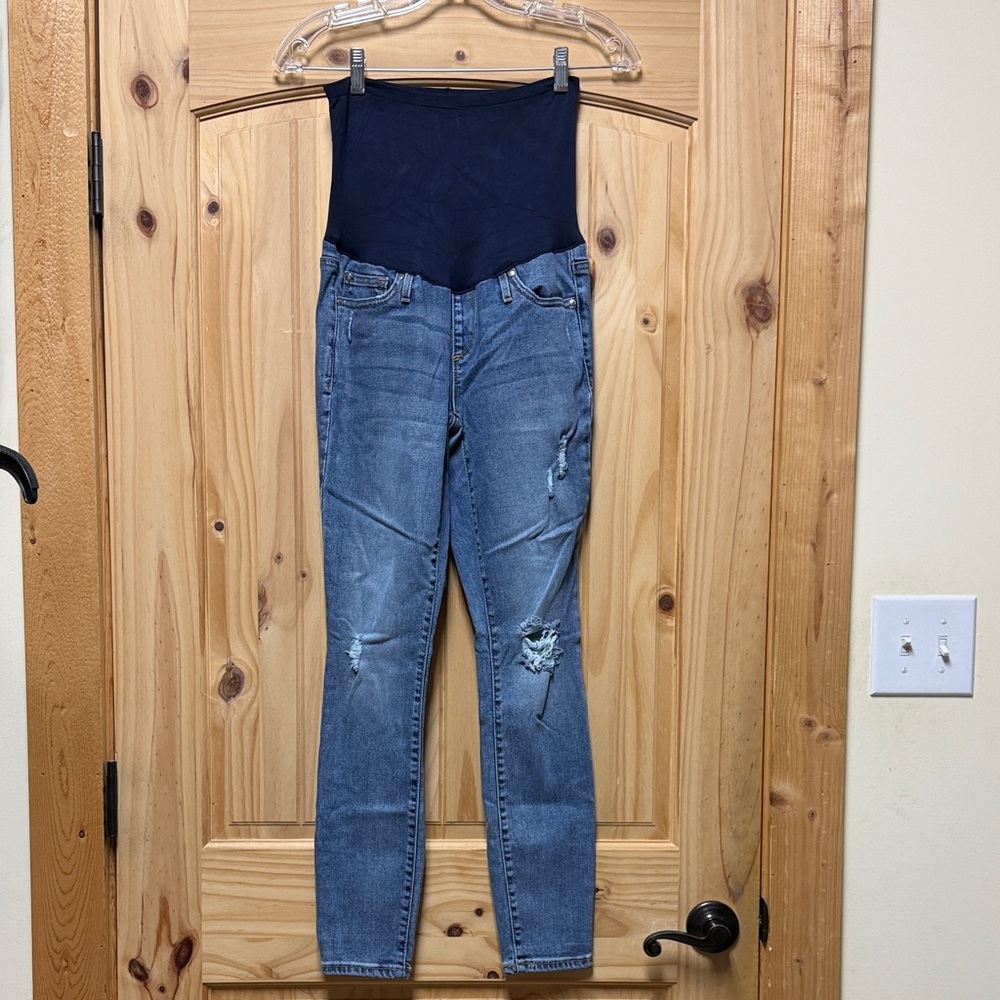 Like New GAP True Skinny Maternity Jeans Full Panel Distressed Details 26R